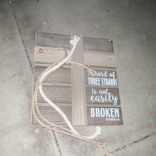 Hobby Lobby Wood Cross Wall Plaque 'A Cord of Three Strands' 15.5" Rustic