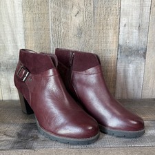 Womens Clarks Mission Parker Magenta Leather Comfort Ankle Boots Size 9 M