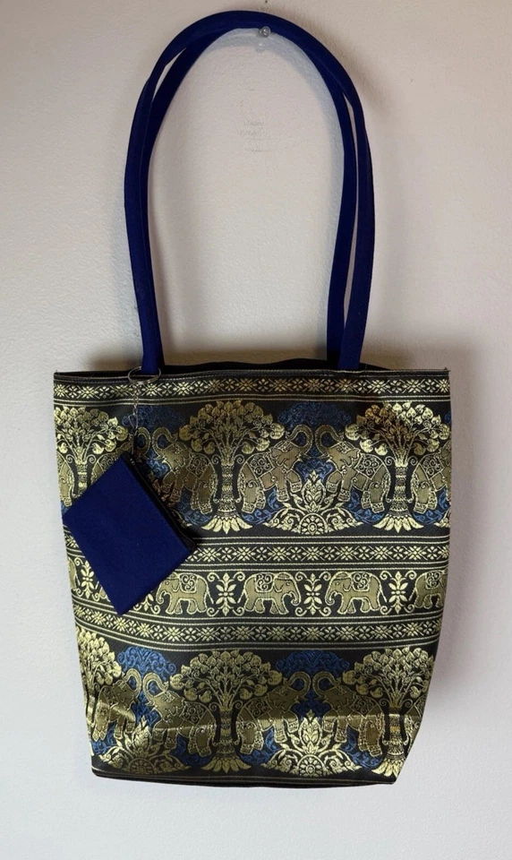 Bolso de Hombro para Mujer Hecho a Mano Ligero Elefante Compras Seda Bolso Cartera Foto 3 de 4