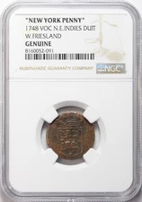 1748 VOC N.E. Indies Duit W. Friesland "New York Penny" - NGC Genuine