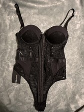 Fashion Nova Black Lace-Up One Piece Bodysuit Underwired Adjustable Strap Size S