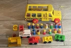 VINTAGE FISHER PRICE LOT School Bus 14 Little People Baby 4 Vehicles Furniture