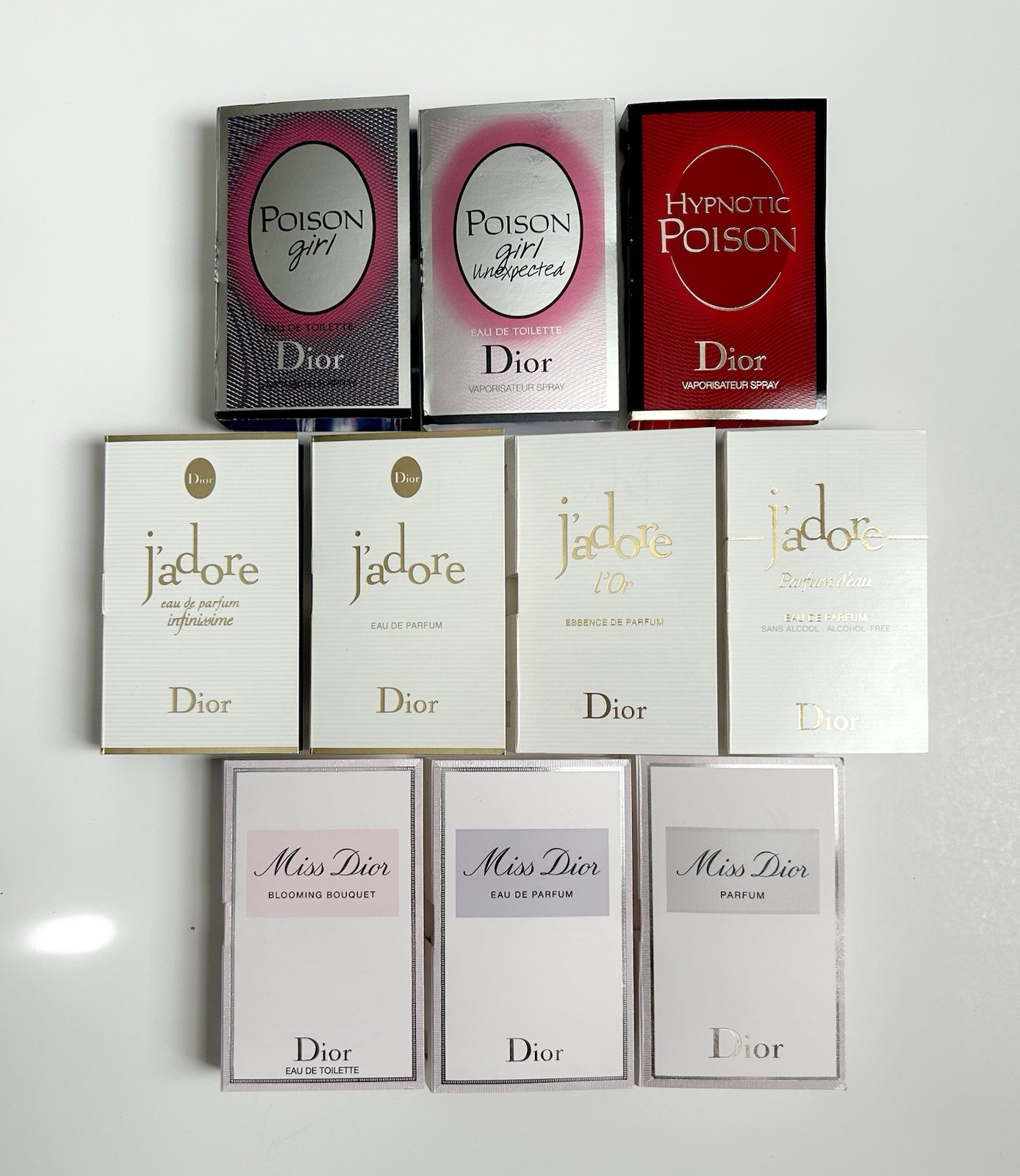 Miss Dior and J'adore Perfume 10pc Sample Spray Vial Set