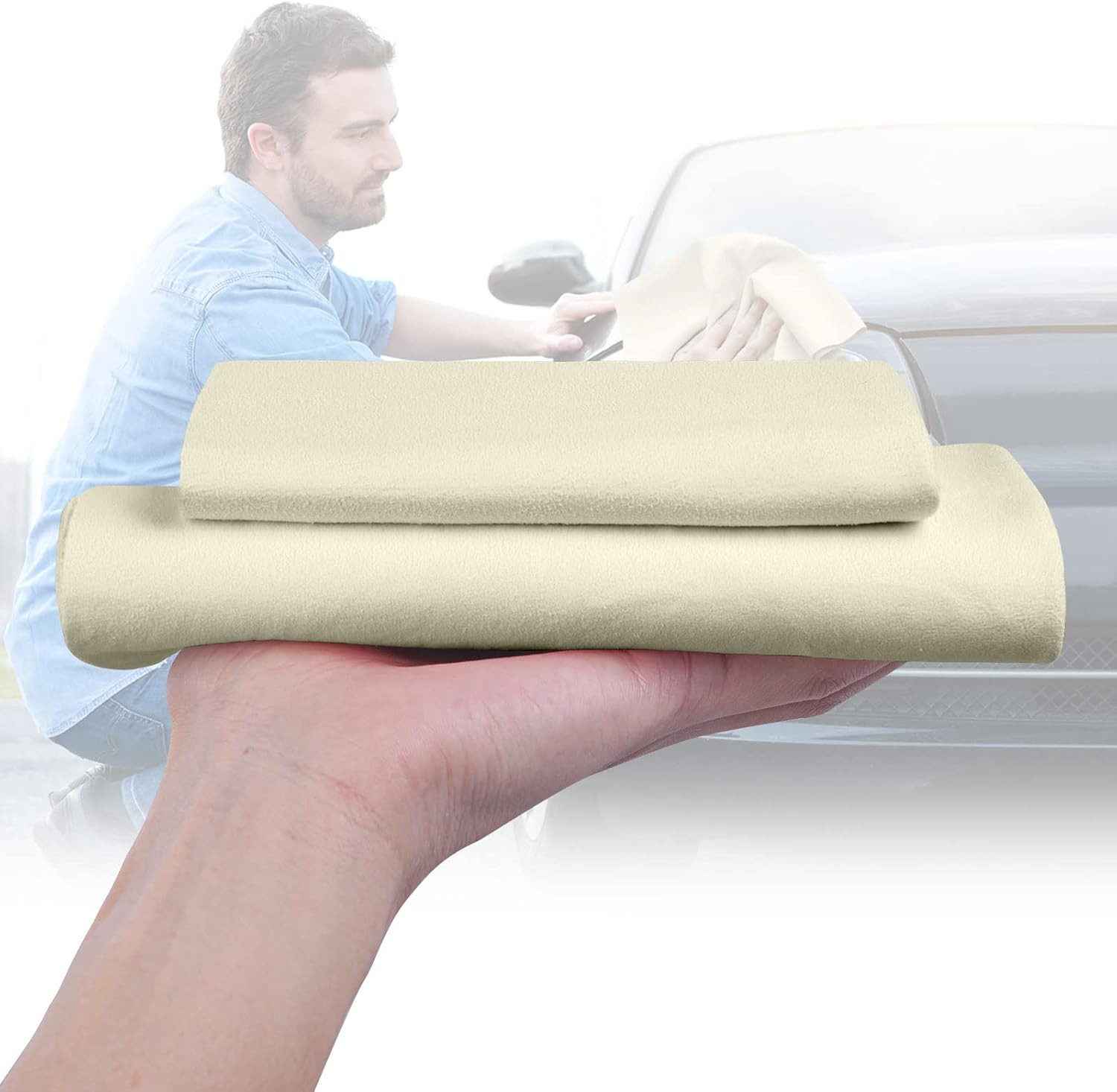 Peau de chamois naturelle lot de 2 chiffons de nettoyage auto 40x60 cm