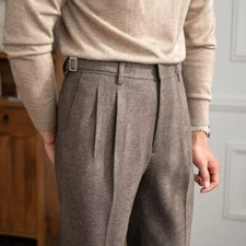 Winter Men's Vintage Gurkha Trousers High Waist Straight Naples Pants Business