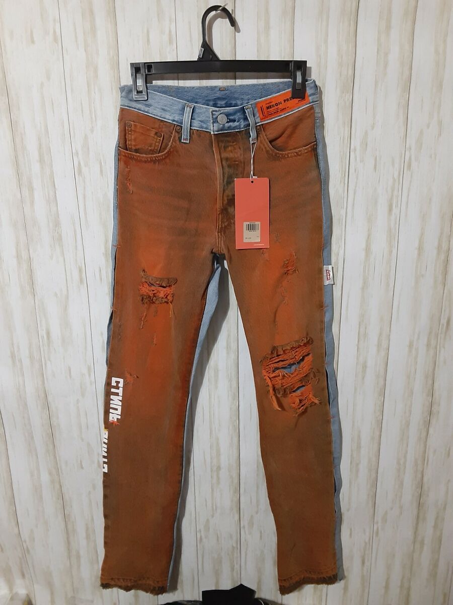 LEVIS HERON PRESTON 501 Orange Distressed Jeans - size 25x32 LEVIS HERON PRESTON 501 Orange Distressed Jeans - size 25x32