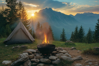 4 Digital Image Photo Wallpaper Desktop Art  Сampfire Forest  Mountains Camping