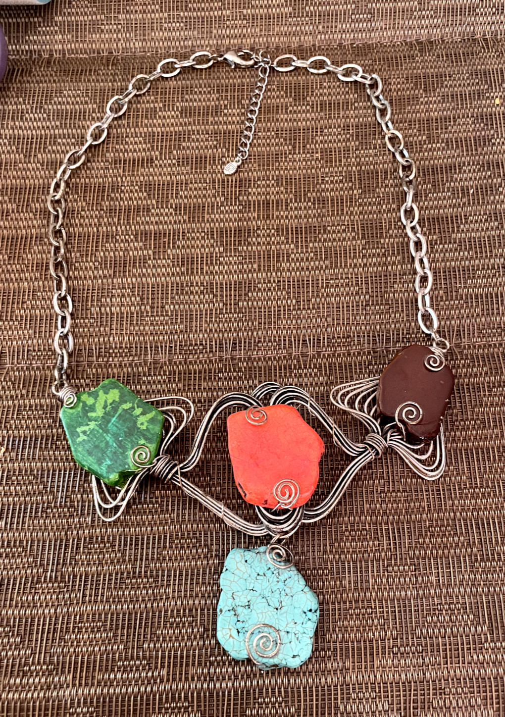 Vintage Signed Statement Necklace Multi Color Wir… - image 1