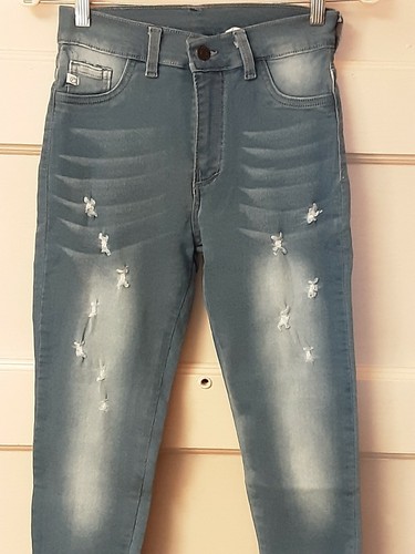 Damen hellblau Stretch Denim Family Jeans mit künstlichen Löchern distressed - Bild 3 von 7