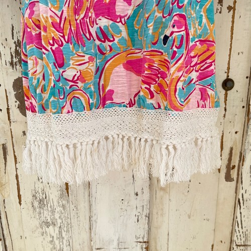 Lilly Pulitzer Alia Peel Eat Flamingo Size Small Fringe Blue Pink Shift Dress - Picture 5 of 8