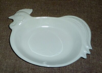 Ceramic Cockerel Shaped Baking/Multipurpose Dish White Color Glazed from Japan