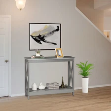 Home Entryway Wallmount Enhanced Console Table X Shaped MDF Frame, Gray