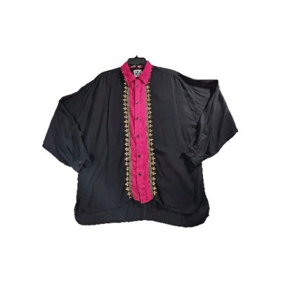 Protest Top Women Medium Black Burgundy Embroidery Art Wear Western Retro Sheer