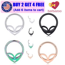 1-2PC Alien Shaped 316L Steel Septum Hinged Segment Nose Rings Hoop Piercing 16G