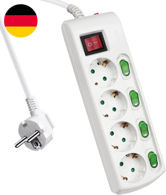 Extrastar 4 Fach Steckdosenleiste Einzeln Schaltbar Und Kindersicherung, 2M Kabe