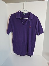 Ralph Lauren Polo Shirt Mens Large Purple Orange Pony Cotton Size L