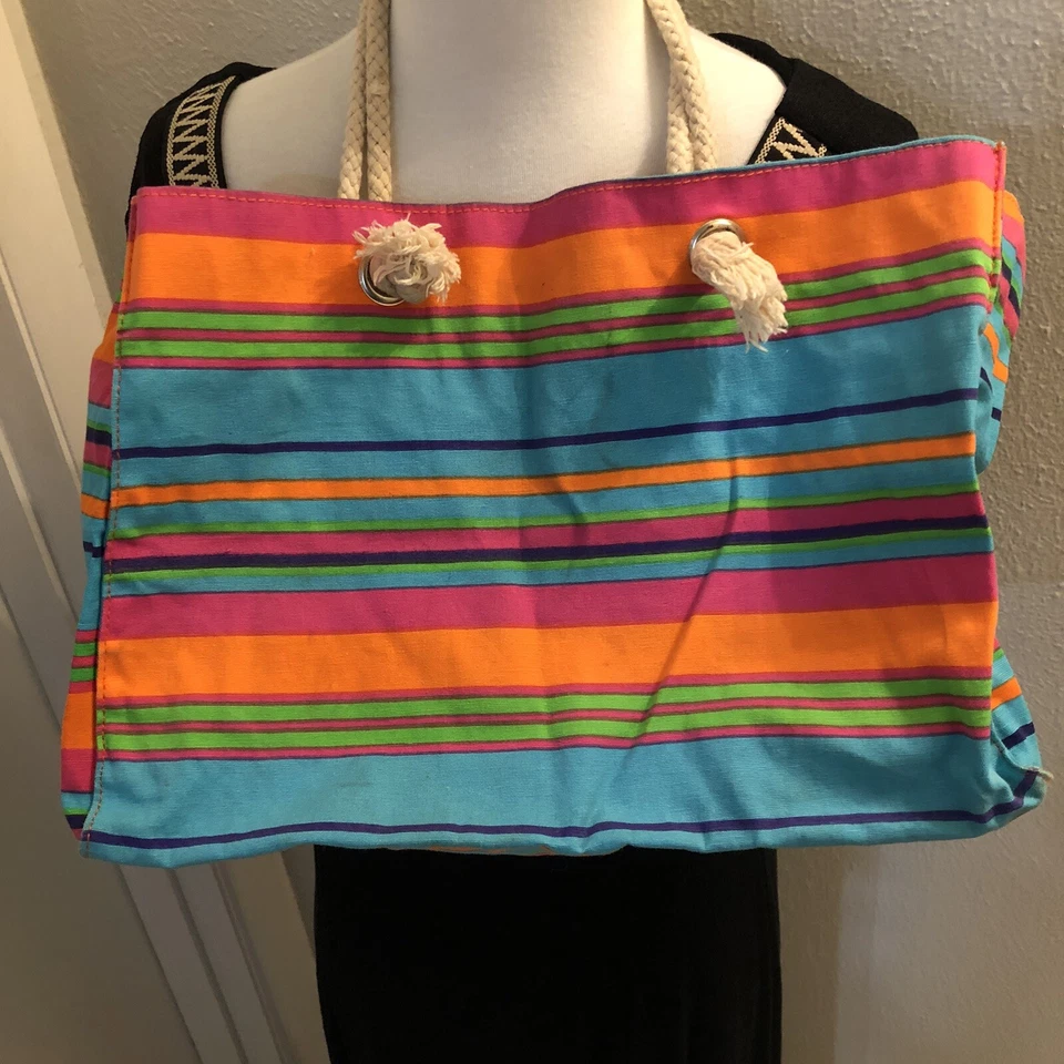 NEIMAN MARCUS Colorido Blanco Asa de Cuerda Bolso de Mano Bolso de Playa Viaje Verde azulado Rosa Foto 4 de 4