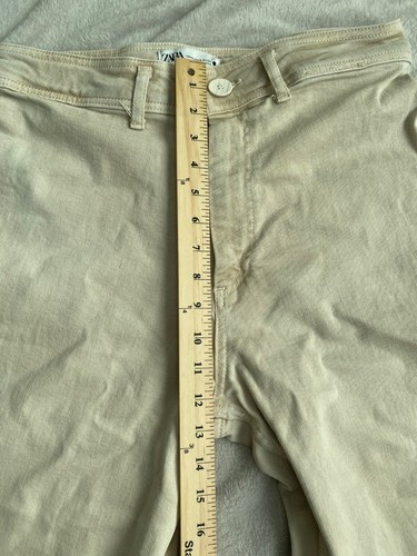 Zara Womens Jeans Size 12 Cream Button Fly High Rise Wide Leg Cotton Frayed Hem - Picture 6 of 8