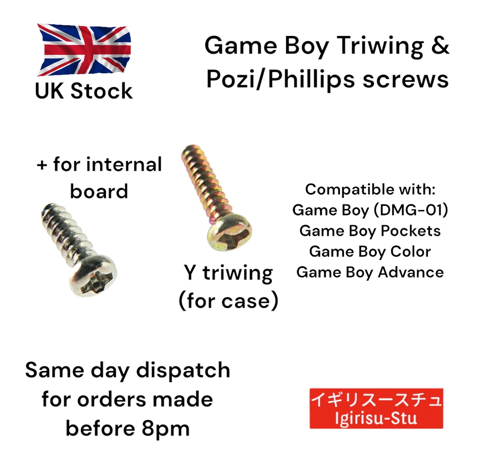 IGIRISU-STU Nintendo Gameboy Original DMG-01/Color/Advance Screws (Tri-Wing/Phillips)