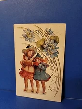 Antique 1903 VALENTINE Postcard TO SHOW MY LOVE Girls Snuggle Together Embossed