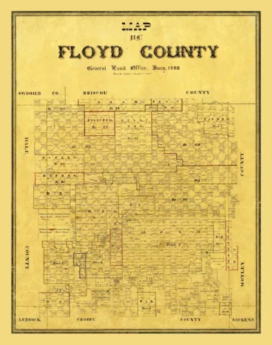 Historic County Map - Floyd County Texas - General Land Office 1888 - 23 x 29.21
