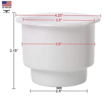 SINGLE White Recessed Plastic Cup Drink Can Holder with Drain Boat Pontoon Auto