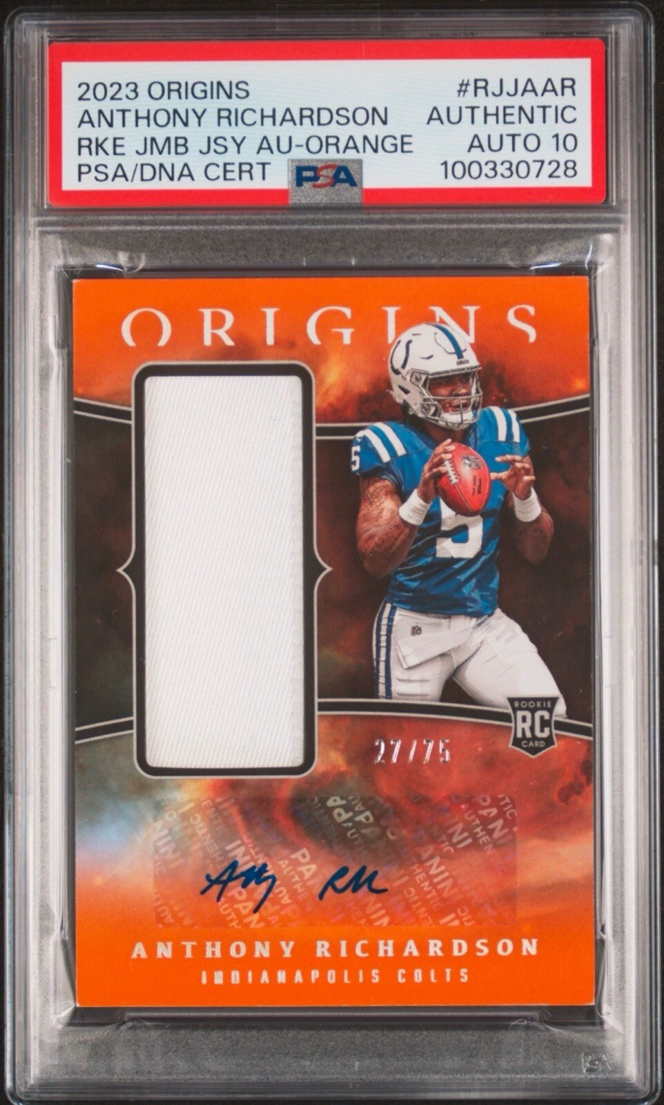 Anthony Richardson Panini Origins Rookie Jumbo Jersey Autographs #RJJAAR Orange