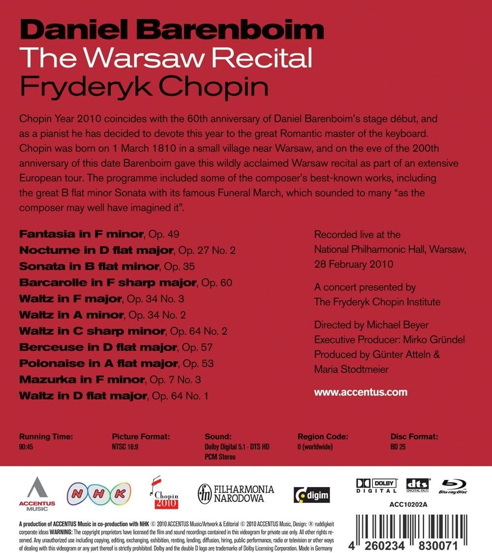 The Warsaw Recital Chopin - Daniel Barenboim - Accentus Blu