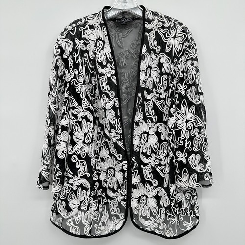 Alex Evenings Twin Set Jacket Top Shirt Size 3X Black White Ribbon Design Sheer - Picture 7 of 14