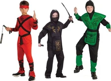 Ninja Boys Costume Fancy Dragon Warrior Dress Halloween Outfit W/ Nun Chucks