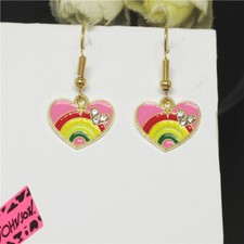 Hot Colorful Enamel Cute Girly Rainbow Heart Holiday gifts Women Stand Earrings