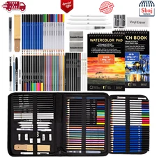Art Supplies Drawing Pencils Set - 76 Pack Pro Sketching Kit with Sketchbook & W