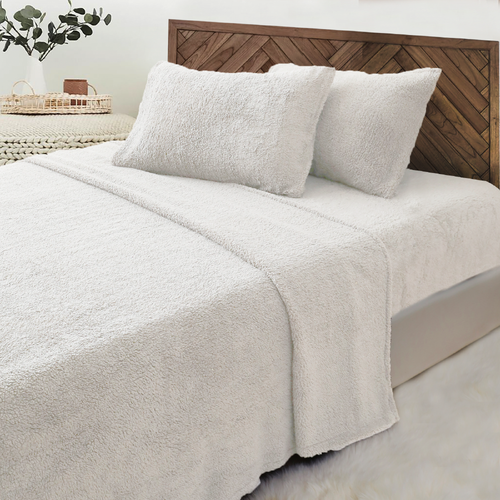 Single/KS/Double/Queen/King Teddy Bear Fleece Soft Warm Fitted Flat Sheet Set - Picture 2 of 11