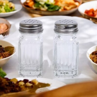 Cooking Concepts Glass Salt Pepper Shaker Set Metal Tops 3.5'' Kitchen Tableware
