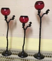 Style At Home, Set Of 3, Metal/iron Sparrows On Stand W/feeder/candle Bowl Style At Home, Set Of 3, Metal/iron Sparrows On Stand W/feeder/candle Bowl
