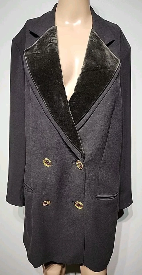 Chaqueta Blazer De Colección Louis Feraud Para Mujer Gris Lana Detalle Terciopelo Talla 12 Foto 2 de 4