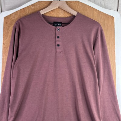 Cuts Clothing Shirt Mens Large Red Henley Pyca Pro Stretch Athletic Curve Hem