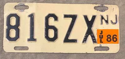 Ⓜ︎ページ New Jersey 1986 MOTORCYCLE License Plate # 816ZX | eBay