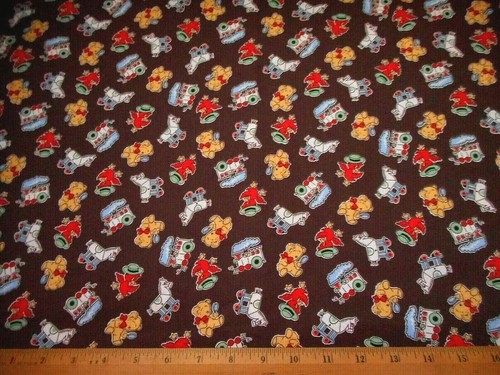 Baby Fabric By Half-Yard Vintage Toys on Brown Premium Cotton Nostalgia C - Picture 2 of 2
