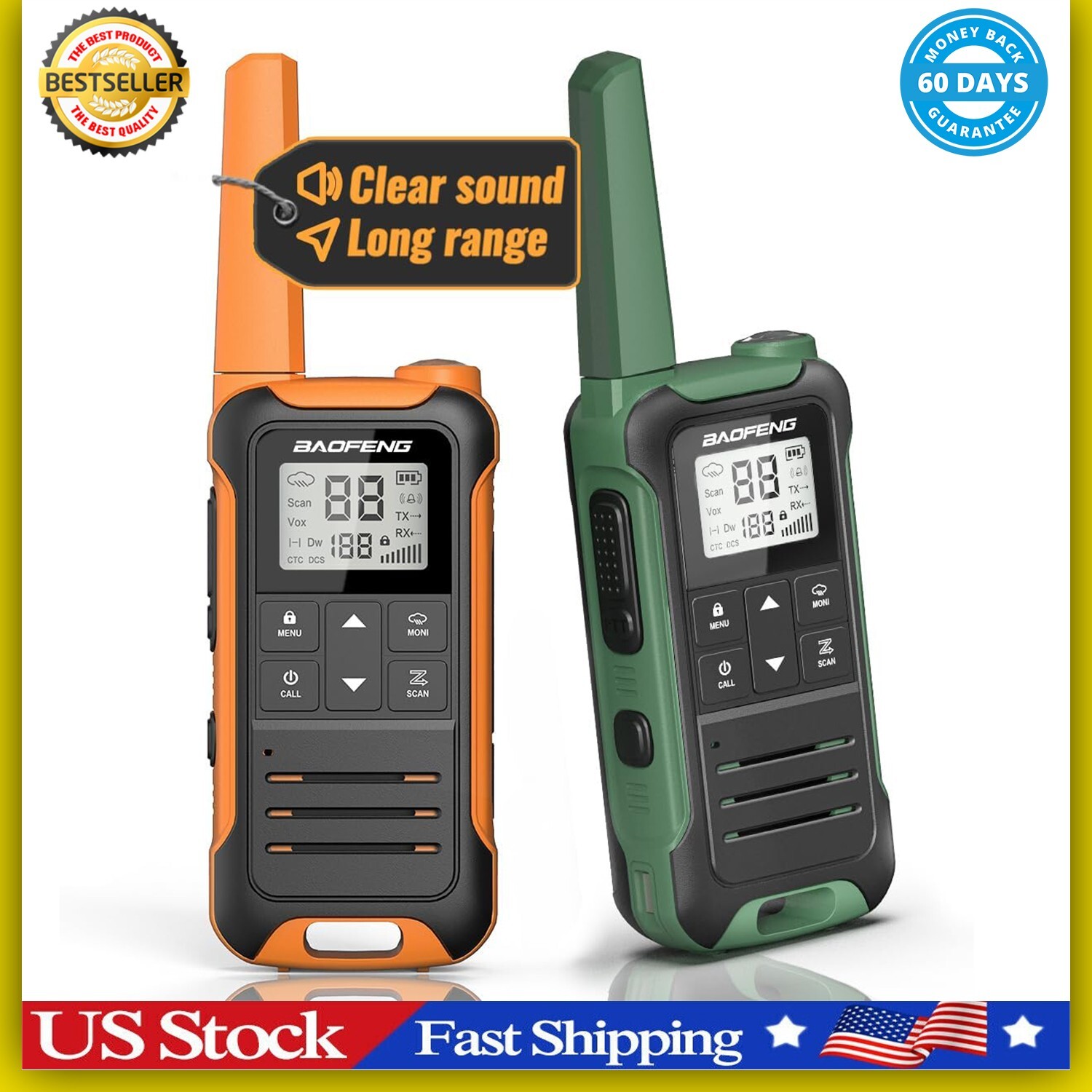 Long Range Walkie Talkie 2 Set 50 Mile Two Way Radio Charge Headset Waterproof