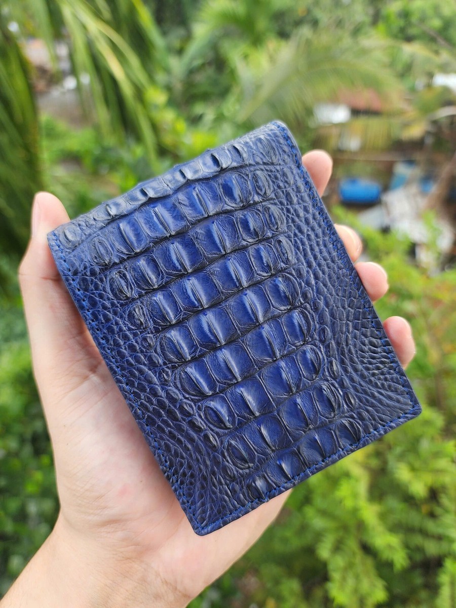Blue Doubeside Genuine EXOTIC Leather Skin Men's Bifold Wallet,RFID Blocking