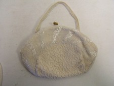Vintage White Joseph Horne Beaded Purse Belgium 9 " x 6" GUC