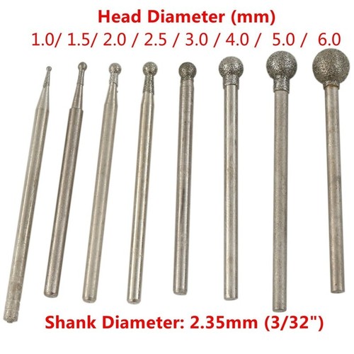 20 piezas brocas de molienda de diamantes de 0,8 mm cabeza esférica rebaba herramientas lapidarias para piedra - Imagen 7 de 13