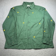 Disney Mickey Mouse Shirt Mens Large Green Embroidered Button Up Long Sleeve AOP