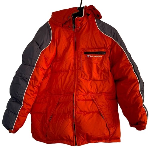 CHAMPION YOUTH LARGE HEAVY WINTER PUFFER JACKET ORANGE & GRAY