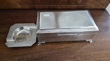 Sterling Silver Engine Turned Cigarette Box Mw Ashtray Set - Combined 442g