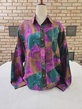 Jeri Marque NY Vtg 90s 100 Silk Button Up Blouse Womens Sz Lg Abstract Retro