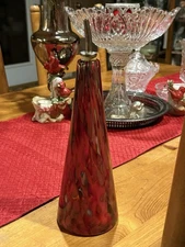 Hand Blown 10.5” Red Art Glass Oil Vinegar Cruet Dispenser Bud Vase