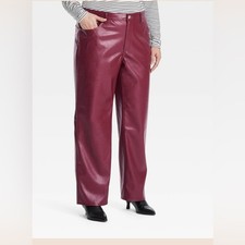 NWT Universal Thread Mid Rise 90s Baggy Faux Leather Pants Red Wine Size 24