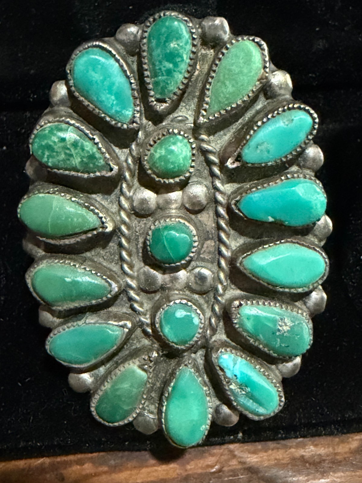 Old Pawn Turquoise Cluster Statement Ring Sterlin… - image 1
